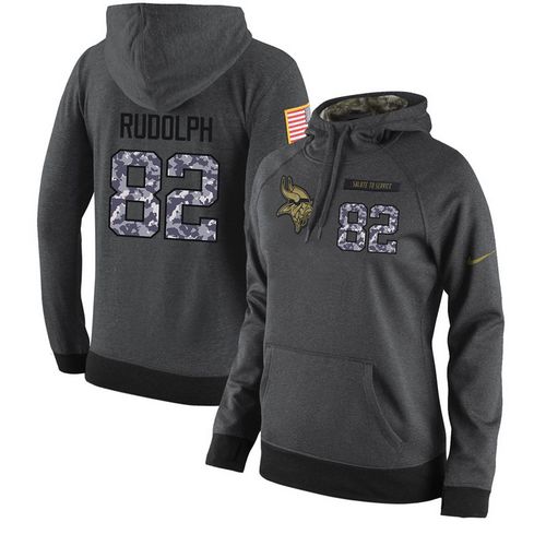 NFL Women's Nike Minnesota Vikings #82 Kyle Rudolph Stitched Black Anthracite Salute to Service Player Performance Hoodie